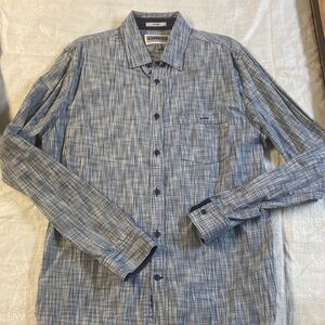 Express Men's Blue Plaid Button-Down Shirt. Size M 15 Neck.